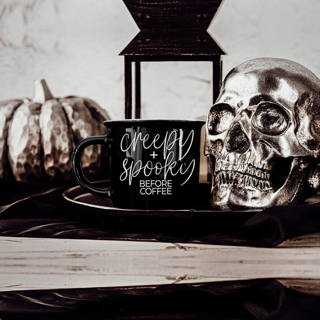 Creepy Spooky Black Ceramic Mug 14.5oz Halloween Coffee Cup For Gothic Morning Vibes BandsCo Straps