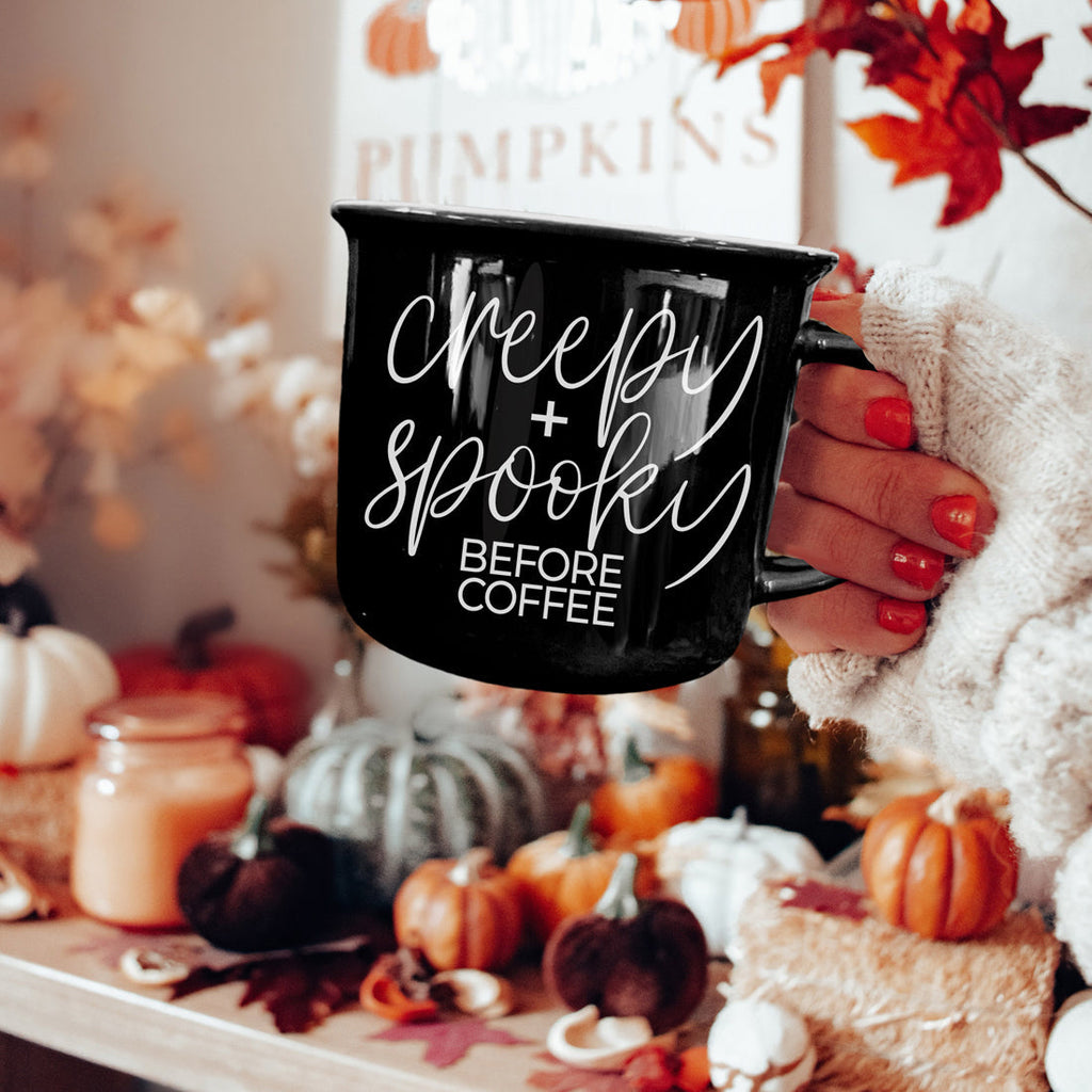 Creepy Spooky Black Ceramic Mug 14.5oz Halloween Coffee Cup For Gothic Morning Vibes BandsCo Straps