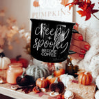 Creepy Spooky Black Ceramic Mug 14.5oz Halloween Coffee Cup For Gothic Morning Vibes BandsCo Straps