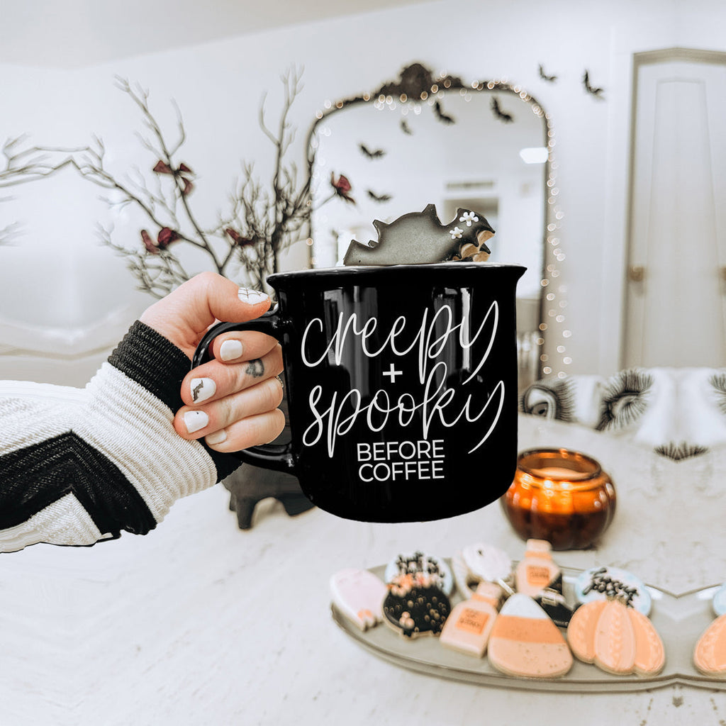 Creepy Spooky Black Ceramic Mug 14.5oz Halloween Coffee Cup For Gothic Morning Vibes BandsCo Straps
