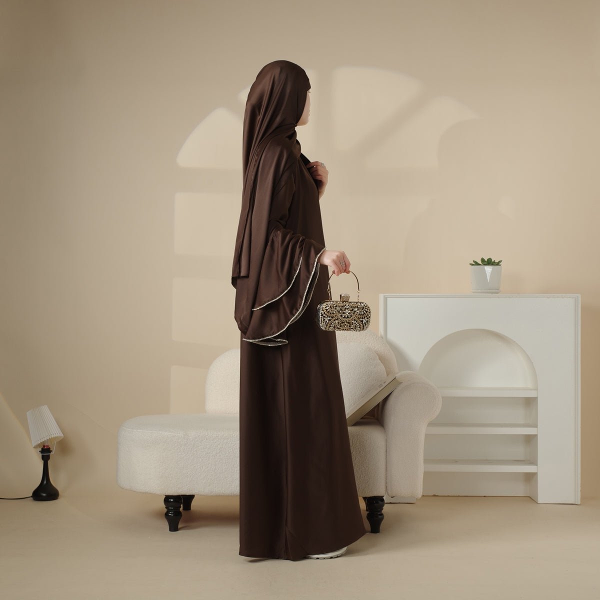 Crepe Satin Ruffle Sleeve Abaya, 5-Piece Set (MOA033) - SJB-DIAMOND ELITES
