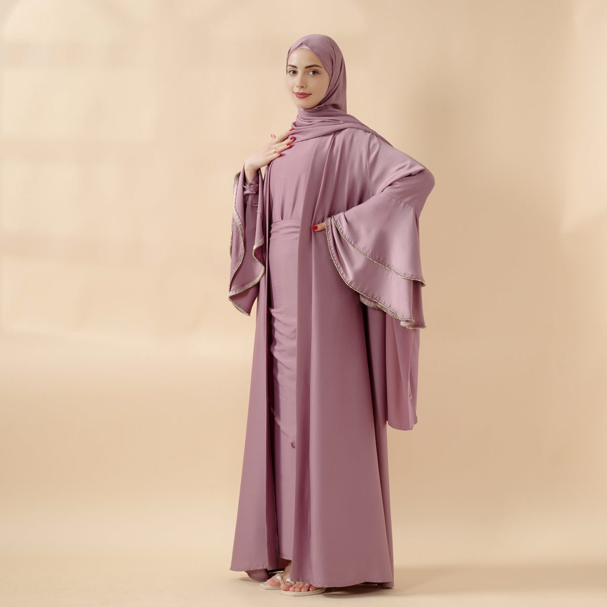 Crepe Satin Ruffle Sleeve Abaya, 5-Piece Set (MOA033) - SJB-DIAMOND ELITES