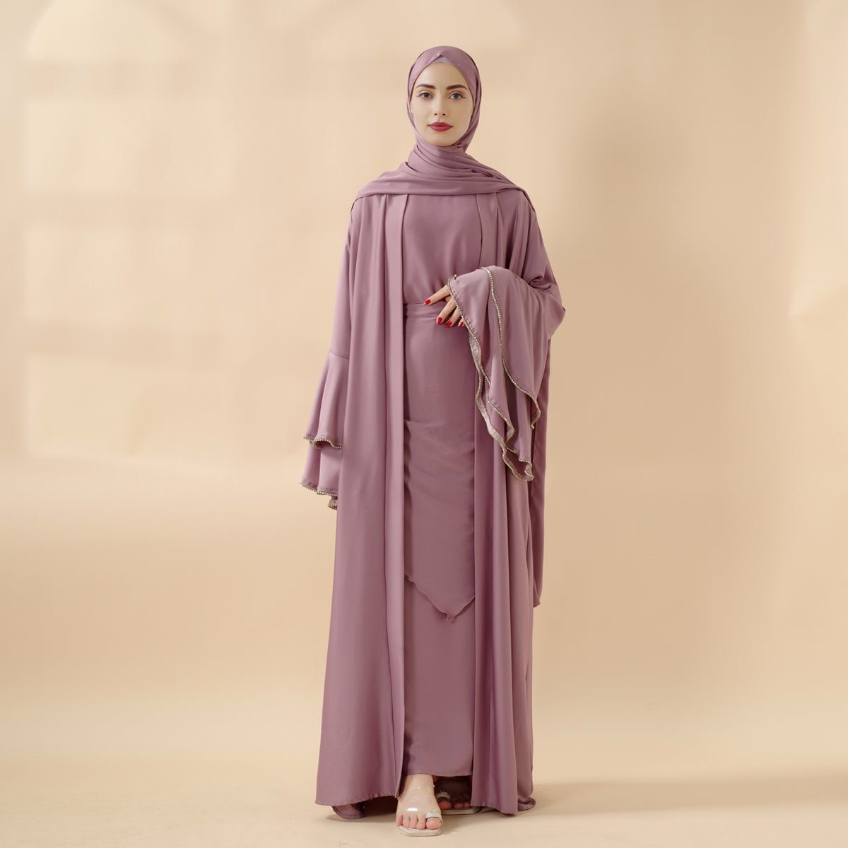 Crepe Satin Ruffle Sleeve Abaya, 5-Piece Set (MOA033) - SJB-DIAMOND ELITES