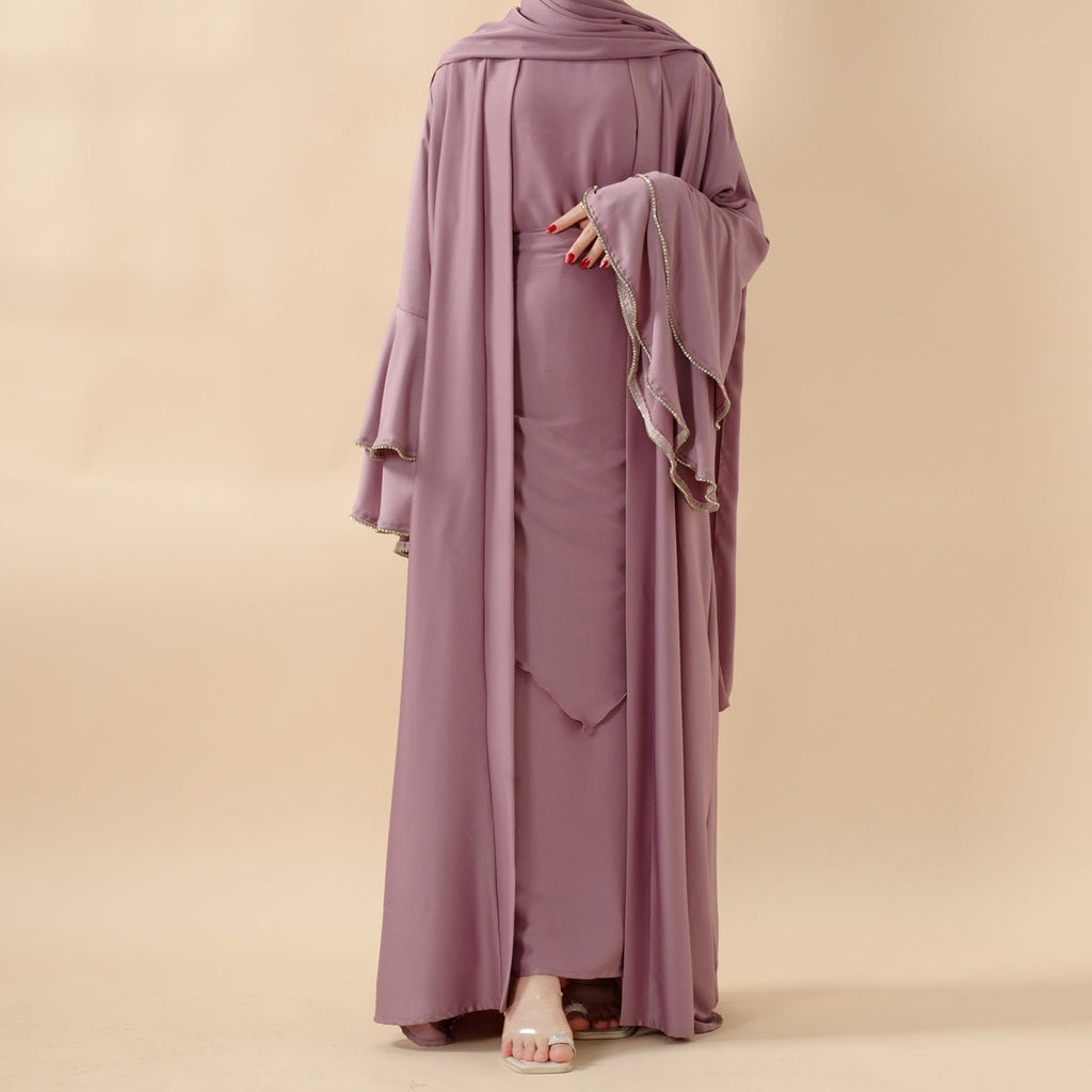 Crepe Satin Ruffle Sleeve Abaya, 5-Piece Set (MOA033) - SJB-DIAMOND ELITES