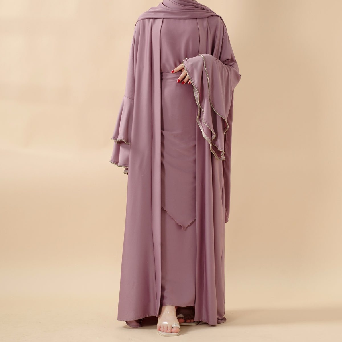 Crepe Satin Ruffle Sleeve Abaya, 5-Piece Set (MOA033) - SJB-DIAMOND ELITES