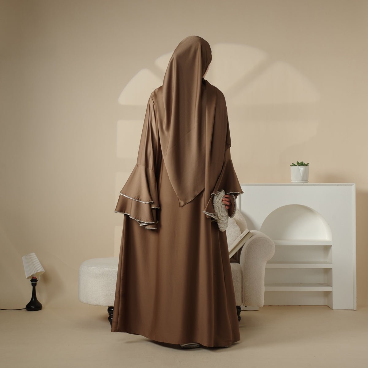 Crepe Satin Ruffle Sleeve Abaya, 5-Piece Set (MOA033) - SJB-DIAMOND ELITES