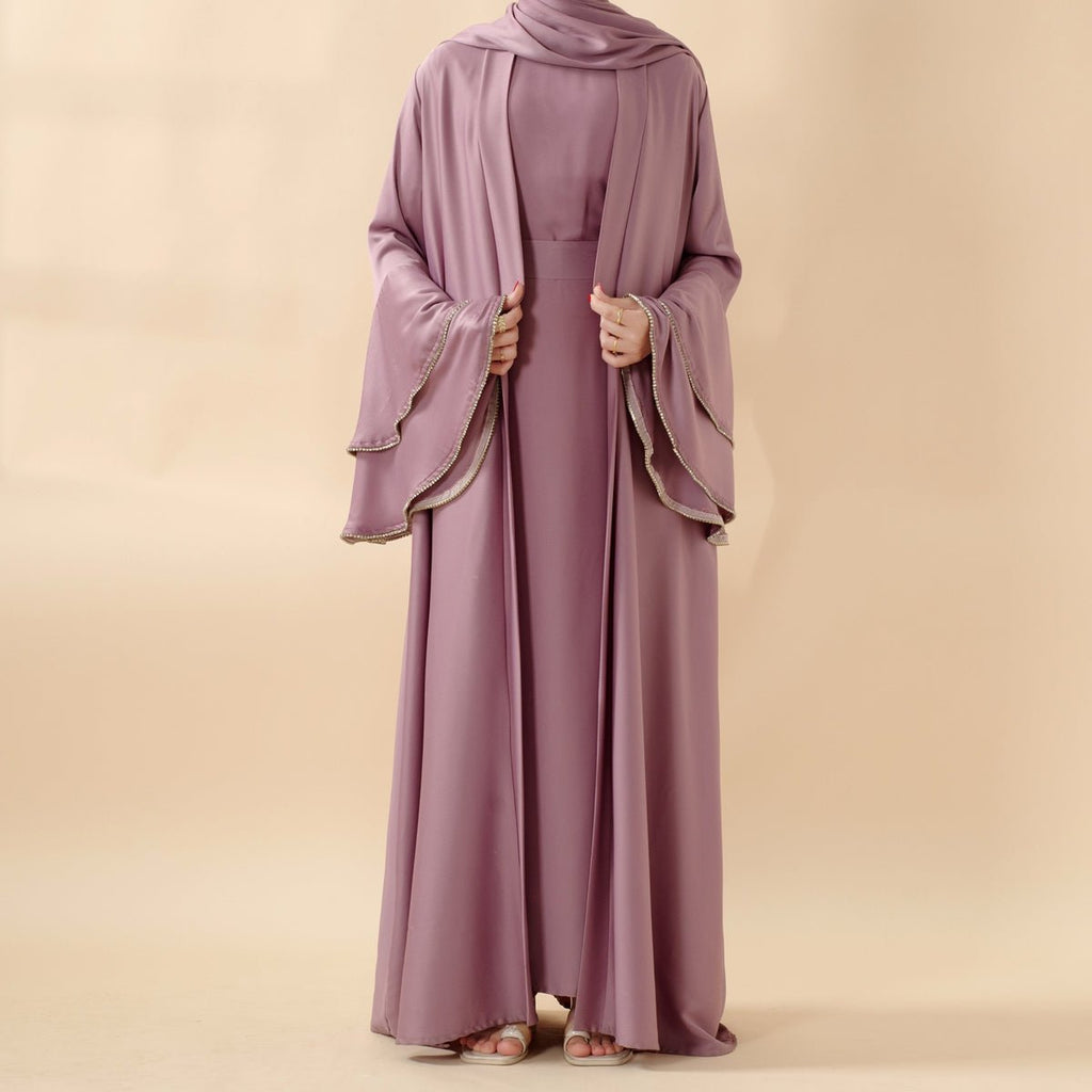 Crepe Satin Ruffle Sleeve Abaya, 5-Piece Set (MOA033) - SJB-DIAMOND ELITES