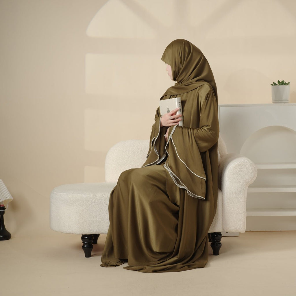 Crepe Satin Ruffle Sleeve Abaya, 5-Piece Set (MOA033) - SJB-DIAMOND ELITES