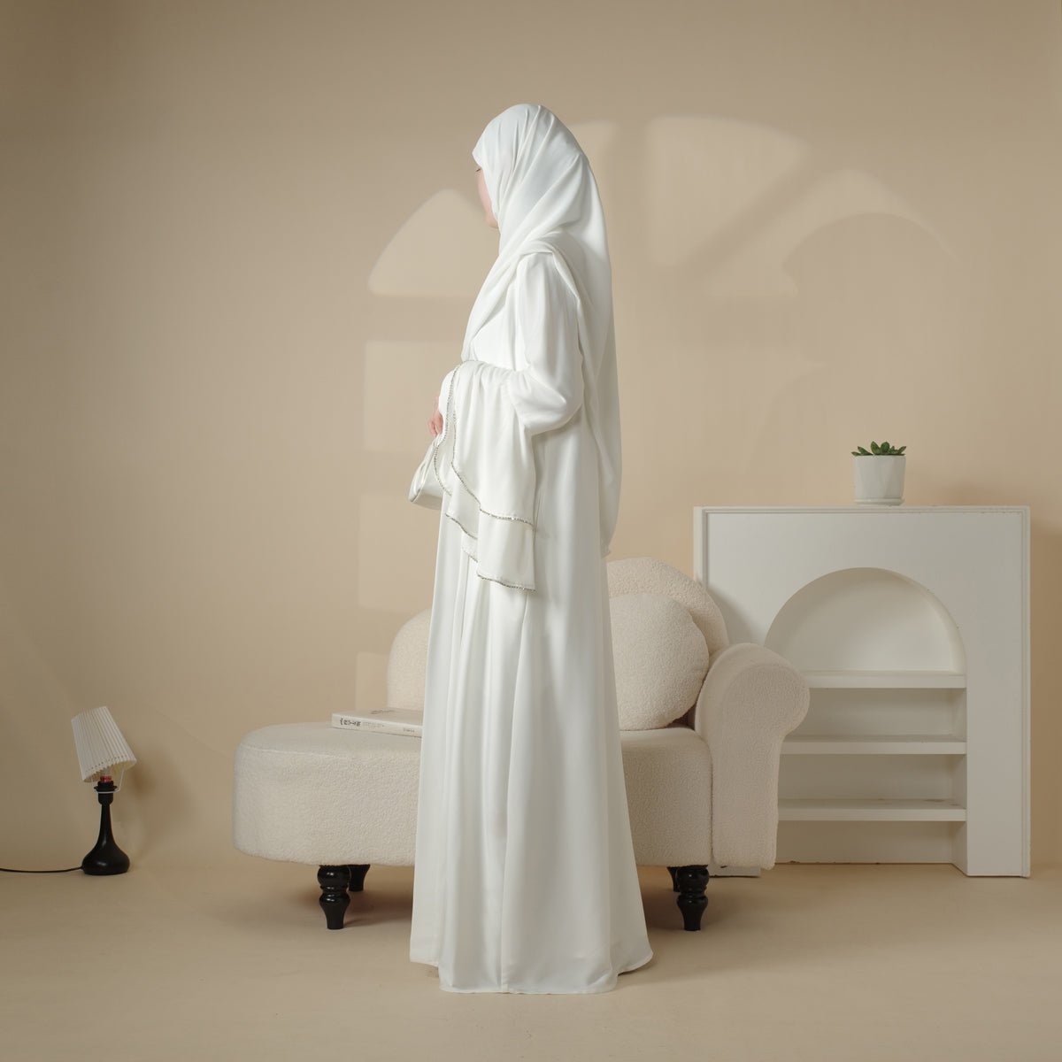 Crepe Satin Ruffle Sleeve Abaya, 5-Piece Set (MOA033) - SJB-DIAMOND ELITES