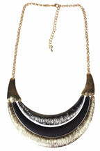 Crescent Moon Layered Three Tier Necklace Gold Plated