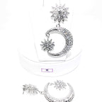 Crescent Moon Star Dangle Earrings Gold Rhinestone Statement