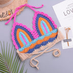 Crochet Bikini Sets Multi Color Knitted Rainbow Striped Off Shoulder Top Bottom Bikini Women's Crochet Striped Lace Up  Shorts Bikini Set 2 PCS Knit Bathing Suit Swimsuit Beachwear Bathing Suit Women Swimsuit Stevvex