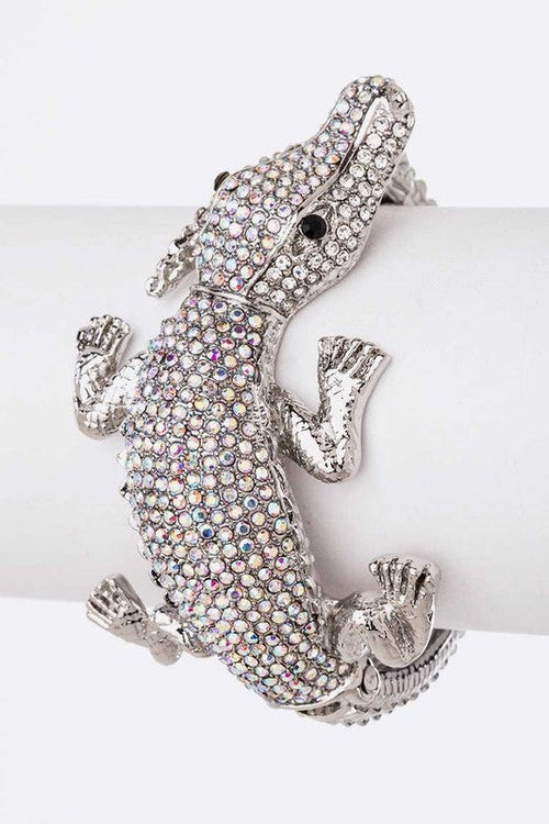 Crocodile Crystal Statement Bangle Green Rhinestone