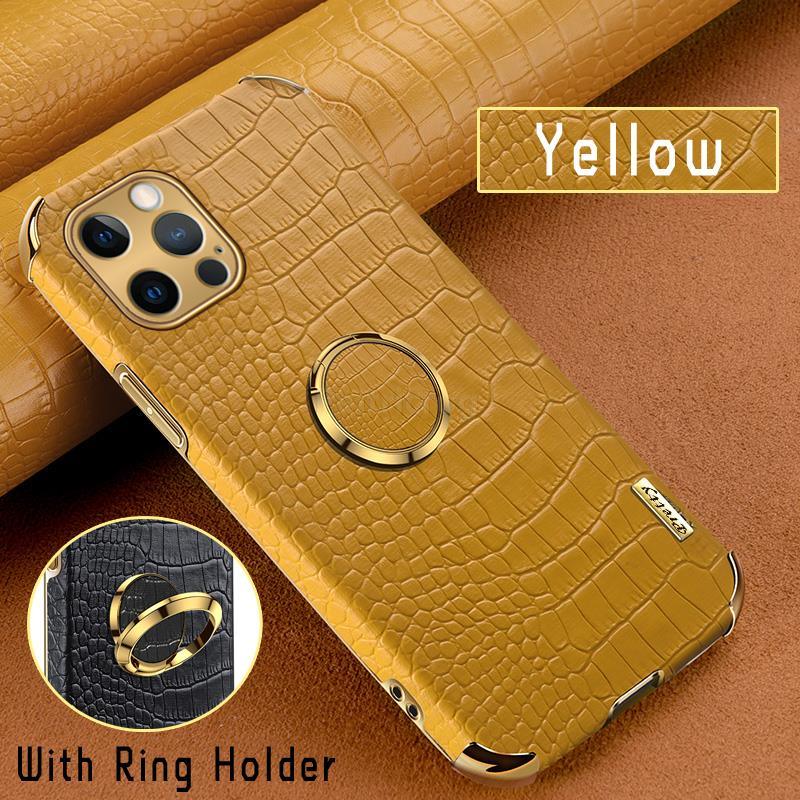 Crocodile Leather Case For iPhone 13 12 Mini Shockproof Magnetic Ring Holder Phone Cover Ultra-thin Soft Crocodile Leather Shockproof Bumper With Ring Bracket Protective Cover for iPhone Stevvex