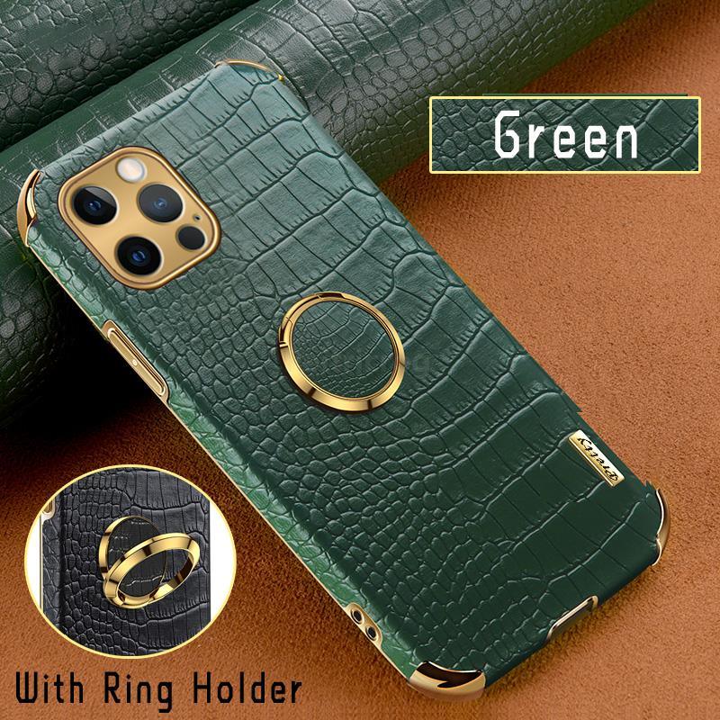 Crocodile Leather Case For iPhone 13 12 Mini Shockproof Magnetic Ring Holder Phone Cover Ultra-thin Soft Crocodile Leather Shockproof Bumper With Ring Bracket Protective Cover for iPhone Stevvex