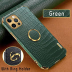 Crocodile Leather Case For iPhone 13 12 Mini Shockproof Magnetic Ring Holder Phone Cover Ultra-thin Soft Crocodile Leather Shockproof Bumper With Ring Bracket Protective Cover for iPhone Stevvex