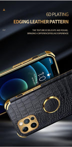 Crocodile Leather Case For iPhone 13 12 Mini Shockproof Magnetic Ring Holder Phone Cover Ultra-thin Soft Crocodile Leather Shockproof Bumper With Ring Bracket Protective Cover for iPhone Stevvex