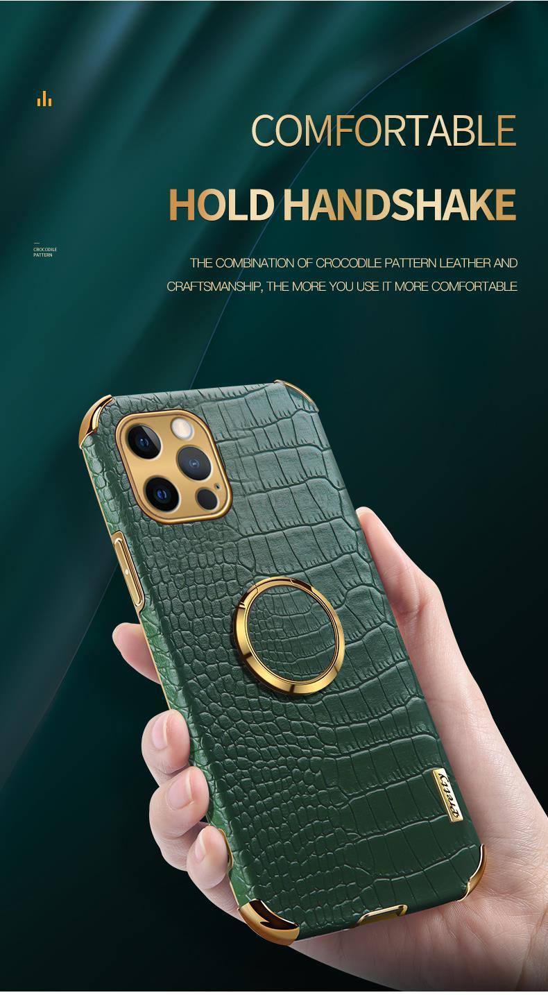 Crocodile Leather Case For iPhone 13 12 Mini Shockproof Magnetic Ring Holder Phone Cover Ultra-thin Soft Crocodile Leather Shockproof Bumper With Ring Bracket Protective Cover for iPhone Stevvex