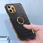 Crocodile Leather Case For iPhone 13 12 Mini Shockproof Magnetic Ring Holder Phone Cover Ultra-thin Soft Crocodile Leather Shockproof Bumper With Ring Bracket Protective Cover for iPhone Stevvex