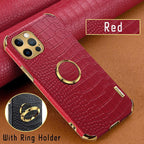 Crocodile Leather Case For iPhone 13 12 Mini Shockproof Magnetic Ring Holder Phone Cover Ultra-thin Soft Crocodile Leather Shockproof Bumper With Ring Bracket Protective Cover for iPhone Stevvex