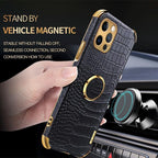 Crocodile Leather Case For iPhone 13 12 Mini Shockproof Magnetic Ring Holder Phone Cover Ultra-thin Soft Crocodile Leather Shockproof Bumper With Ring Bracket Protective Cover for iPhone Stevvex