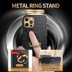 Crocodile Leather Case For iPhone 13 12 Mini Shockproof Magnetic Ring Holder Phone Cover Ultra-thin Soft Crocodile Leather Shockproof Bumper With Ring Bracket Protective Cover for iPhone Stevvex