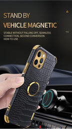 Crocodile Leather Case For iPhone 13 12 Mini Shockproof Magnetic Ring Holder Phone Cover Ultra-thin Soft Crocodile Leather Shockproof Bumper With Ring Bracket Protective Cover for iPhone Stevvex