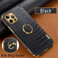 Crocodile Leather Case For iPhone 13 12 Mini Shockproof Magnetic Ring Holder Phone Cover Ultra-thin Soft Crocodile Leather Shockproof Bumper With Ring Bracket Protective Cover for iPhone Stevvex
