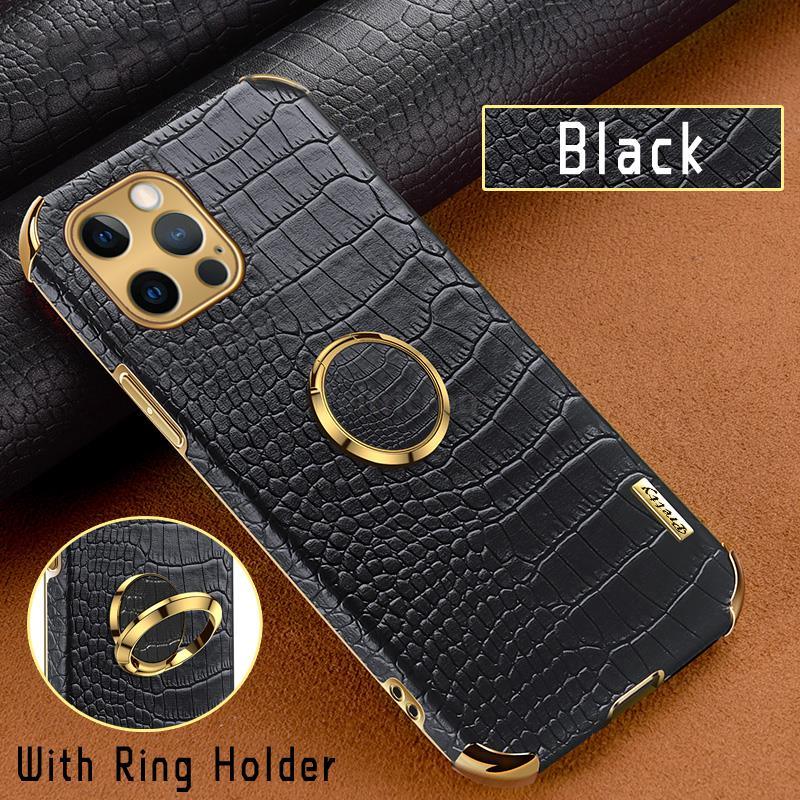 Crocodile Leather Case For iPhone 13 12 Mini Shockproof Magnetic Ring Holder Phone Cover Ultra-thin Soft Crocodile Leather Shockproof Bumper With Ring Bracket Protective Cover for iPhone Stevvex