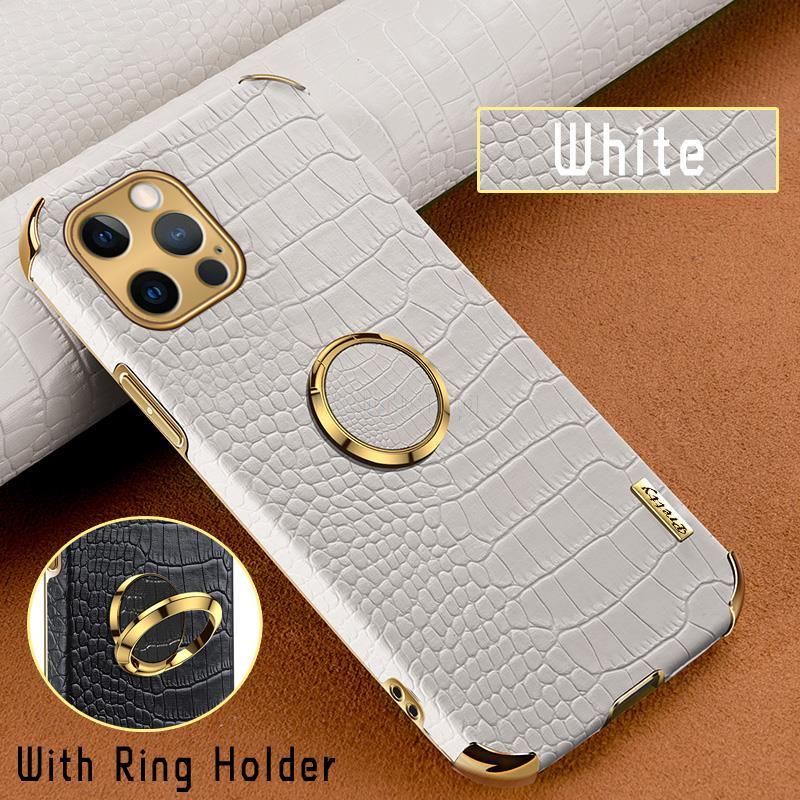 Crocodile Leather Case For iPhone 13 12 Mini Shockproof Magnetic Ring Holder Phone Cover Ultra-thin Soft Crocodile Leather Shockproof Bumper With Ring Bracket Protective Cover for iPhone Stevvex