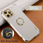Crocodile Leather Case For iPhone 13 12 Mini Shockproof Magnetic Ring Holder Phone Cover Ultra-thin Soft Crocodile Leather Shockproof Bumper With Ring Bracket Protective Cover for iPhone Stevvex