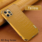 Crocodile Leather Case For iPhone 13 12 Mini Shockproof Magnetic Ring Holder Phone Cover Ultra-thin Soft Crocodile Leather Shockproof Bumper With Ring Bracket Protective Cover for iPhone Stevvex