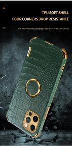Crocodile Leather Case For iPhone 13 12 Mini Shockproof Magnetic Ring Holder Phone Cover Ultra-thin Soft Crocodile Leather Shockproof Bumper With Ring Bracket Protective Cover for iPhone Stevvex