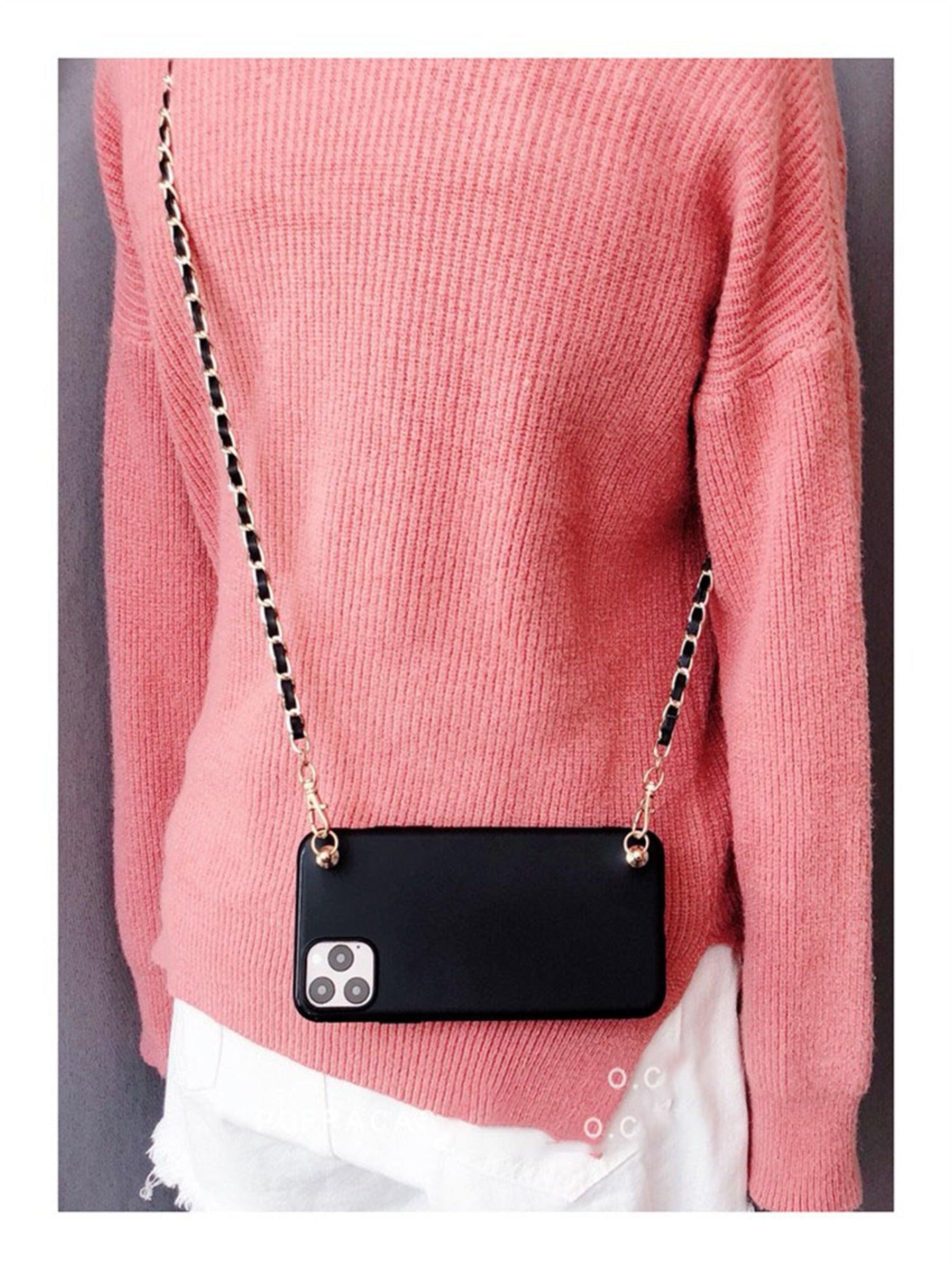 Crossbody Necklace Phone Case for Xiaomi Redmi Note 11 10 9 Pro 11s 10s 9T Mi 11T 10T Strap Leather Bracelet Chain Cover Crossbody Phone Case Black Leather with Gold Chain Unique Design Leather Phone Case Stevvex