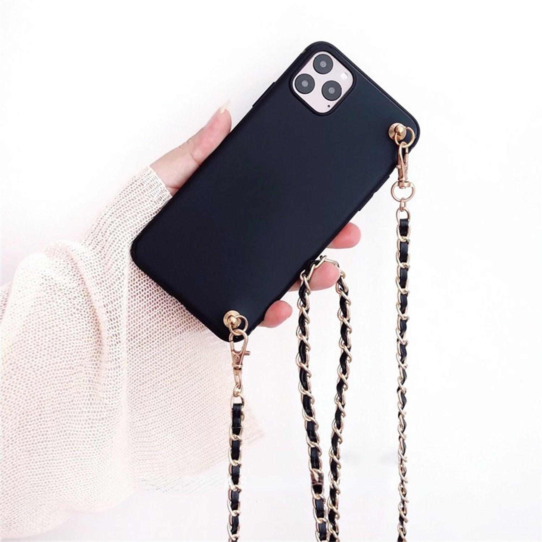 Crossbody Necklace Phone Case for Xiaomi Redmi Note 11 10 9 Pro 11s 10s 9T Mi 11T 10T Strap Leather Bracelet Chain Cover Crossbody Phone Case Black Leather with Gold Chain Unique Design Leather Phone Case Stevvex