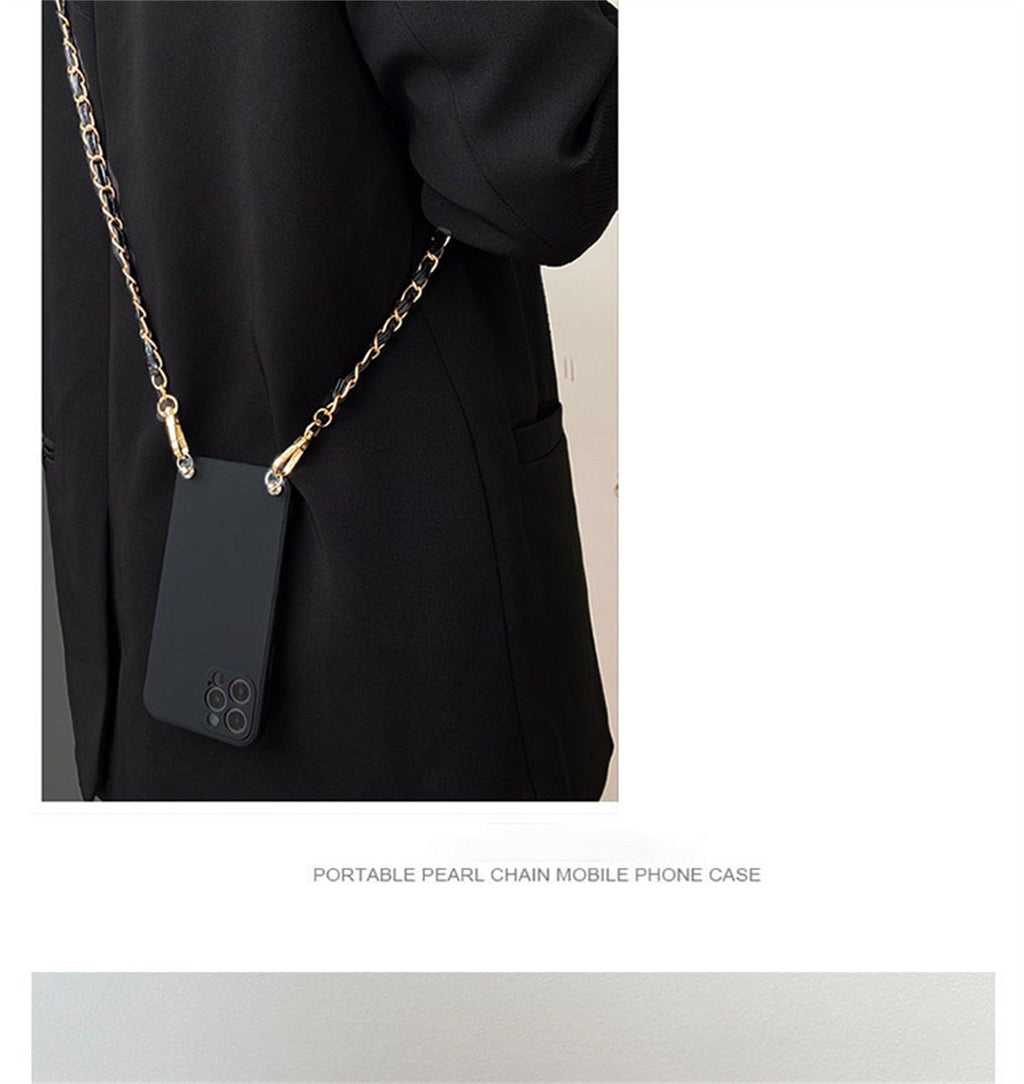 Crossbody Necklace Phone Case for Xiaomi Redmi Note 11 10 9 Pro 11s 10s 9T Mi 11T 10T Strap Leather Bracelet Chain Cover Crossbody Phone Case Black Leather with Gold Chain Unique Design Leather Phone Case Stevvex