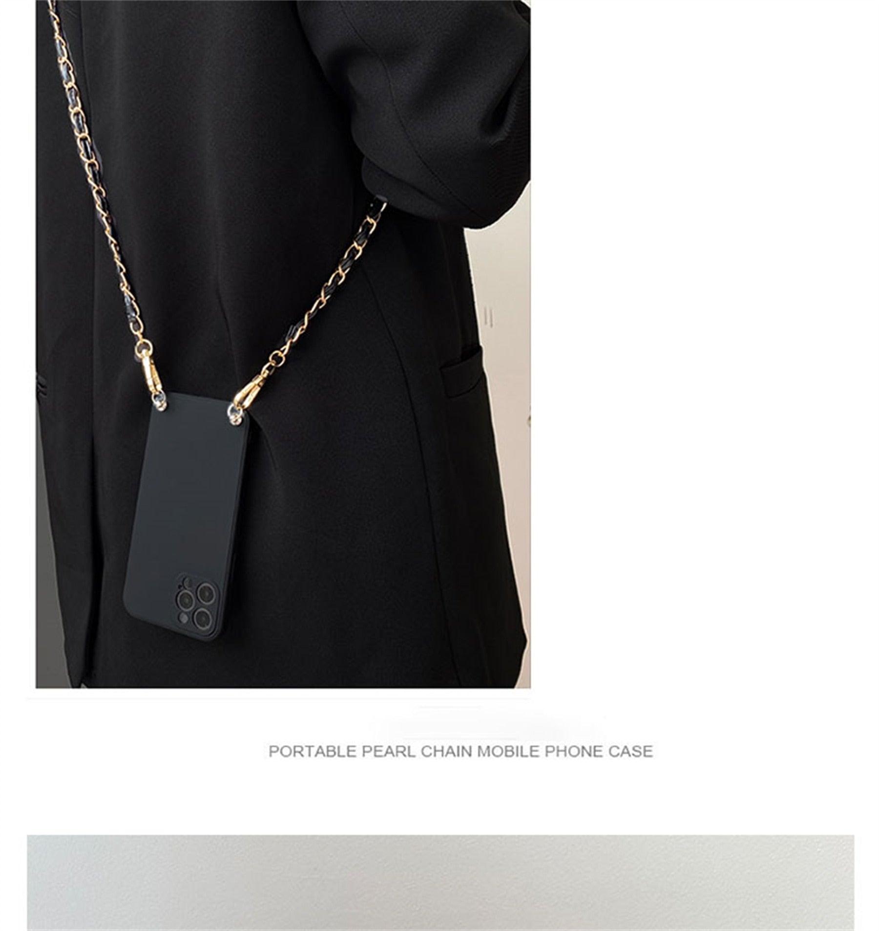 Crossbody Necklace Phone Case for Xiaomi Redmi Note 11 10 9 Pro 11s 10s 9T Mi 11T 10T Strap Leather Bracelet Chain Cover Crossbody Phone Case Black Leather with Gold Chain Unique Design Leather Phone Case Stevvex