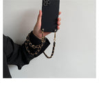 Crossbody Necklace Phone Case for Xiaomi Redmi Note 11 10 9 Pro 11s 10s 9T Mi 11T 10T Strap Leather Bracelet Chain Cover Crossbody Phone Case Black Leather with Gold Chain Unique Design Leather Phone Case Stevvex