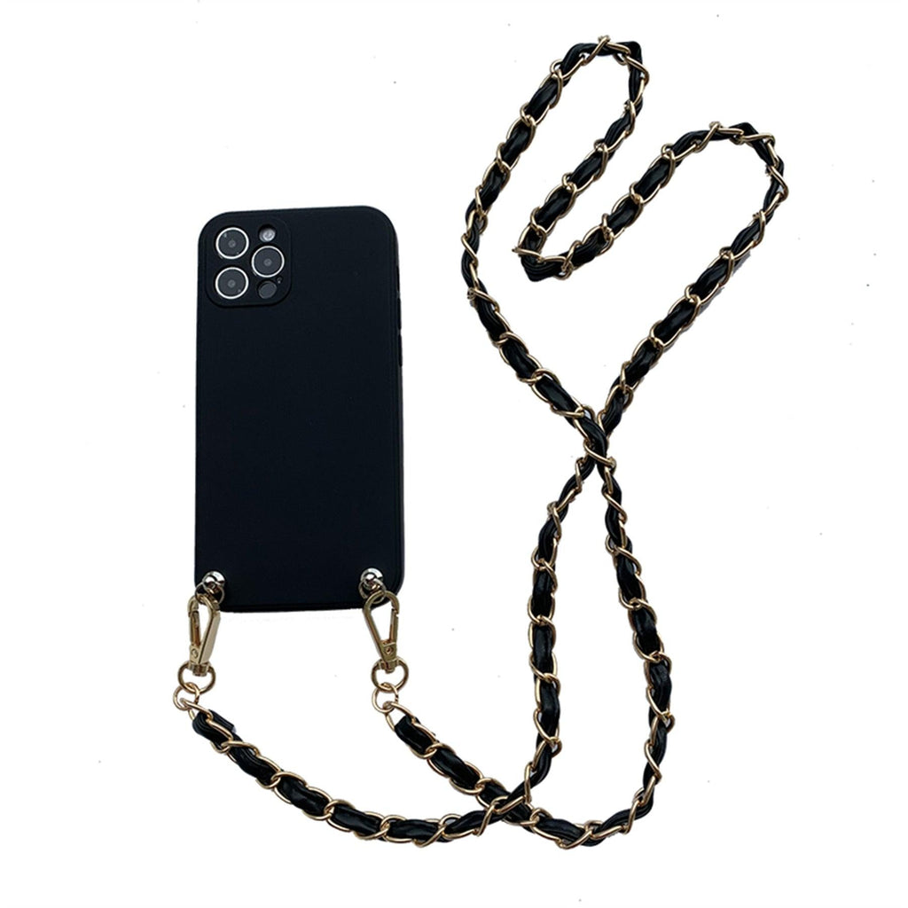 Crossbody Necklace Phone Case for Xiaomi Redmi Note 11 10 9 Pro 11s 10s 9T Mi 11T 10T Strap Leather Bracelet Chain Cover Crossbody Phone Case Black Leather with Gold Chain Unique Design Leather Phone Case Stevvex