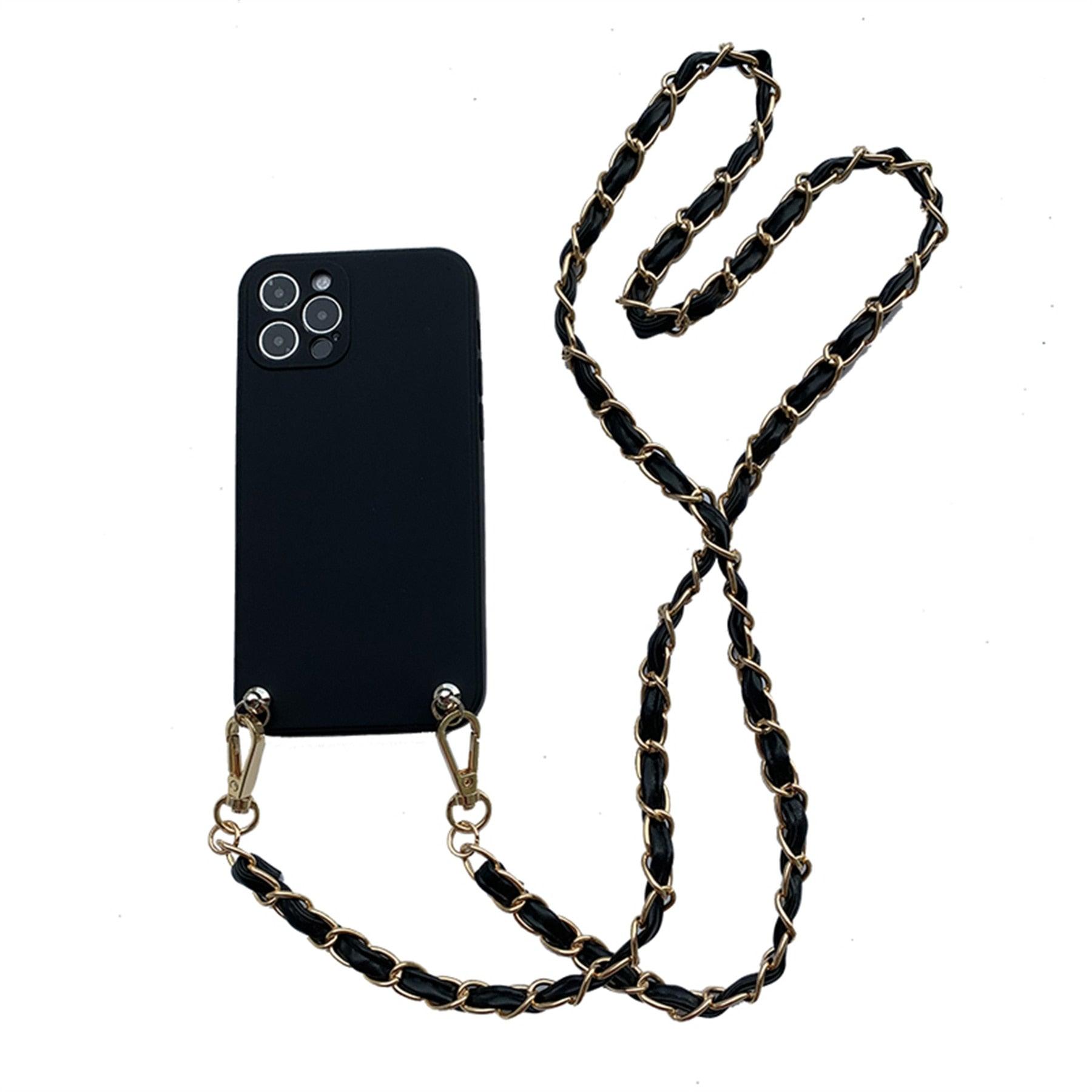 Crossbody Necklace Phone Case for Xiaomi Redmi Note 11 10 9 Pro 11s 10s 9T Mi 11T 10T Strap Leather Bracelet Chain Cover Crossbody Phone Case Black Leather with Gold Chain Unique Design Leather Phone Case Stevvex