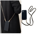 Crossbody Necklace Phone Case for Xiaomi Redmi Note 11 10 9 Pro 11s 10s 9T Mi 11T 10T Strap Leather Bracelet Chain Cover Crossbody Phone Case Black Leather with Gold Chain Unique Design Leather Phone Case Stevvex