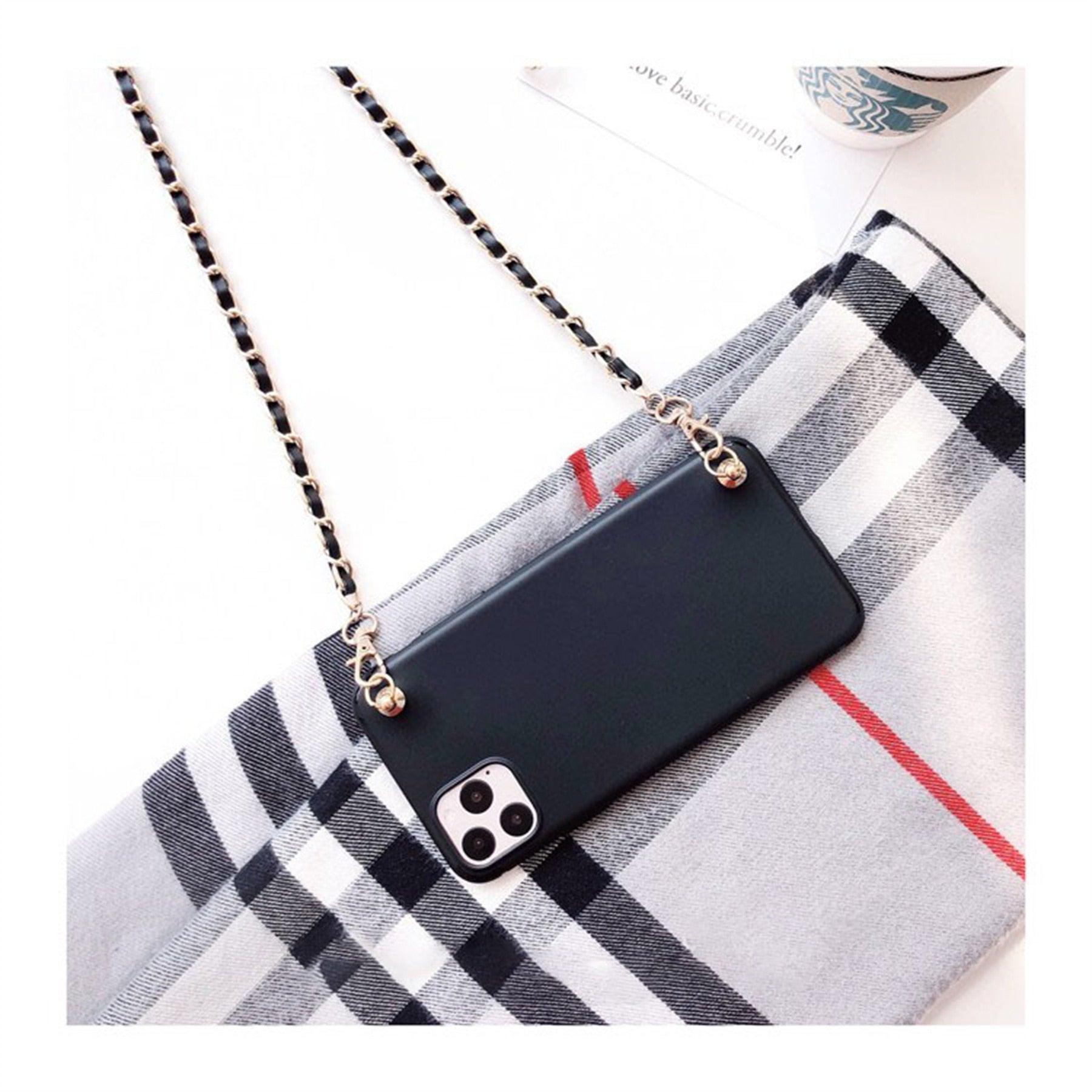 Crossbody Necklace Phone Case for Xiaomi Redmi Note 11 10 9 Pro 11s 10s 9T Mi 11T 10T Strap Leather Bracelet Chain Cover Crossbody Phone Case Black Leather with Gold Chain Unique Design Leather Phone Case Stevvex