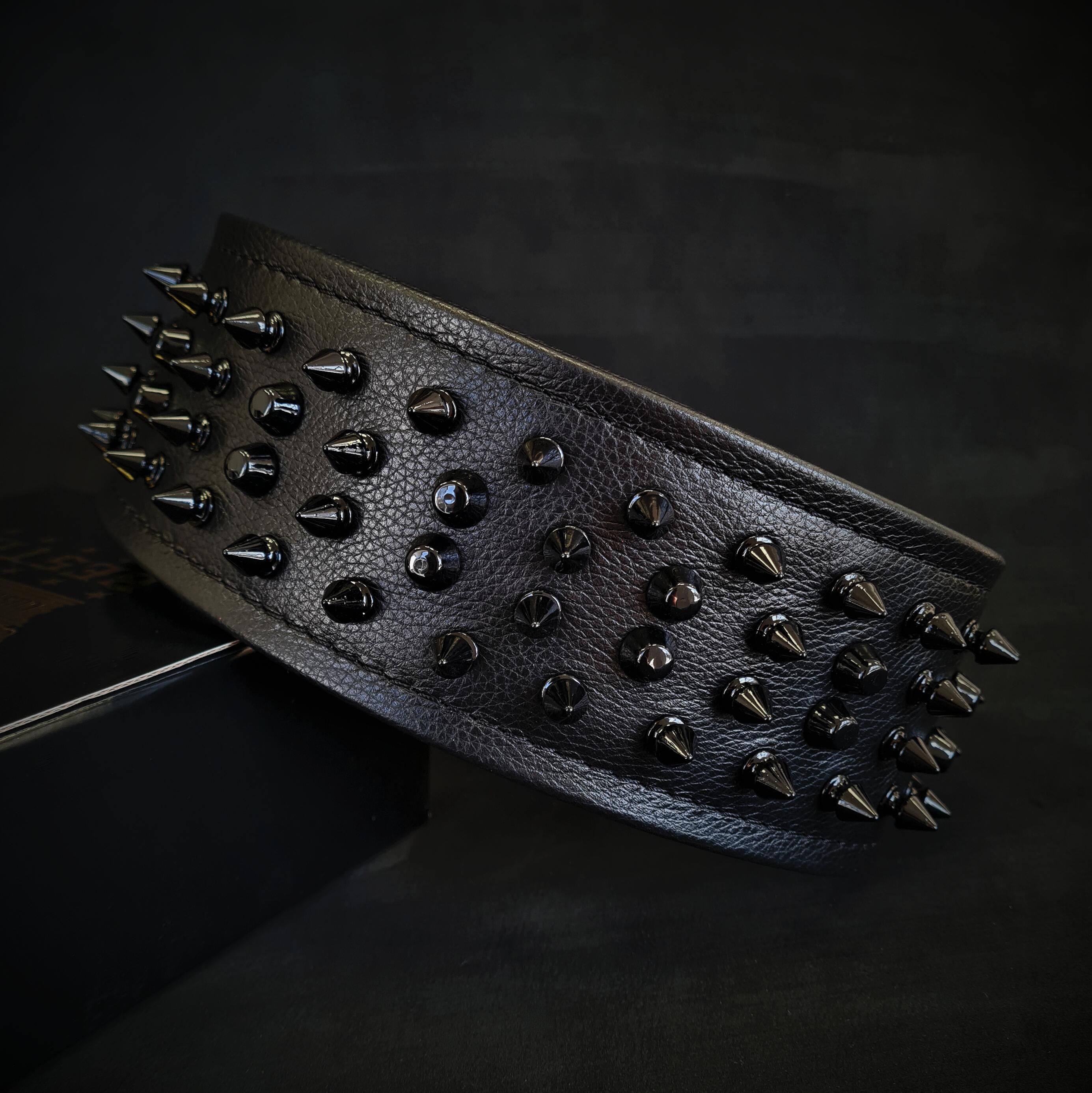 Black ''Crown'' soft leather dog collar - SJB-DIAMOND ELITES