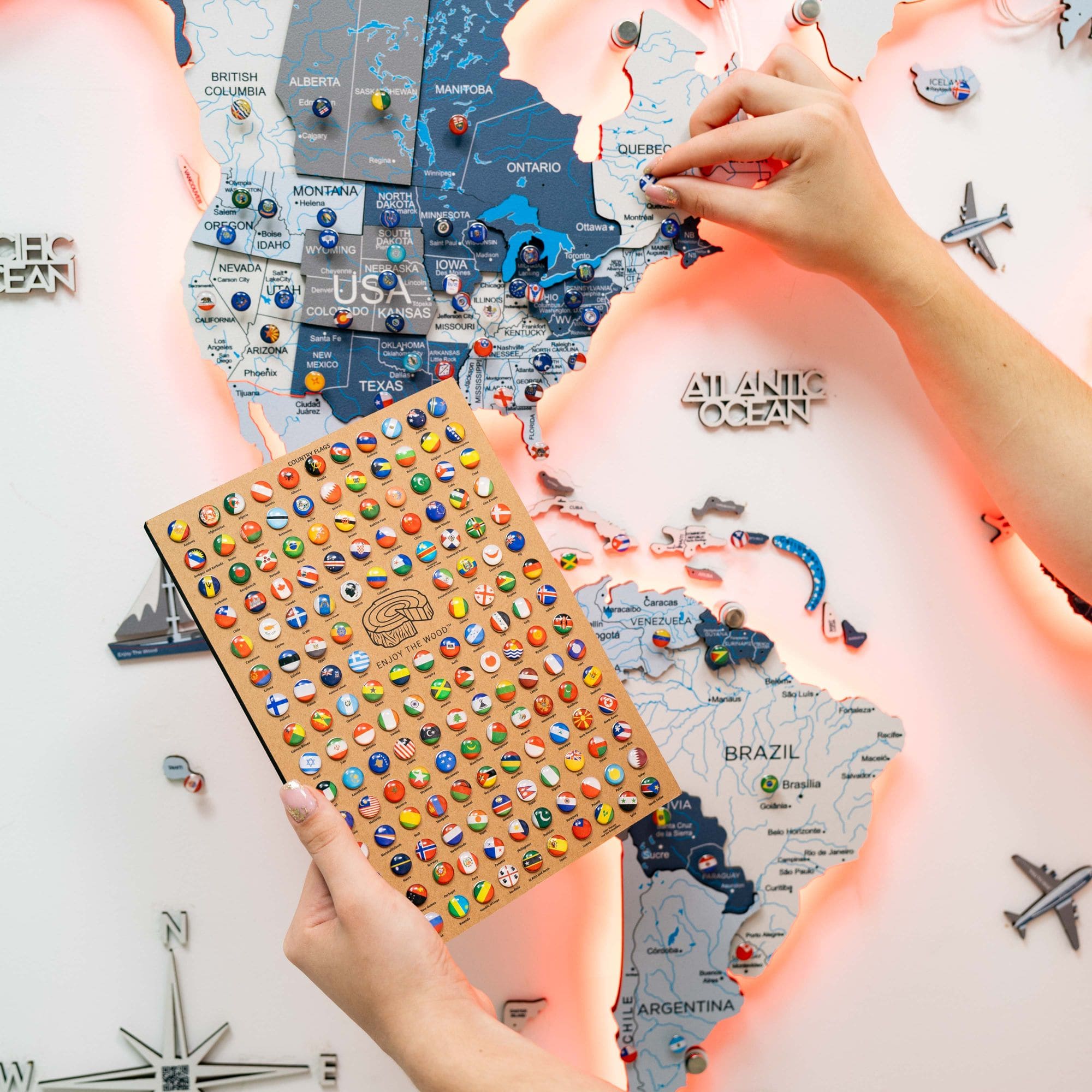 3D LED / LUMINOUS Wooden World Map 3.0 Cruise - SJB-DIAMOND ELITES