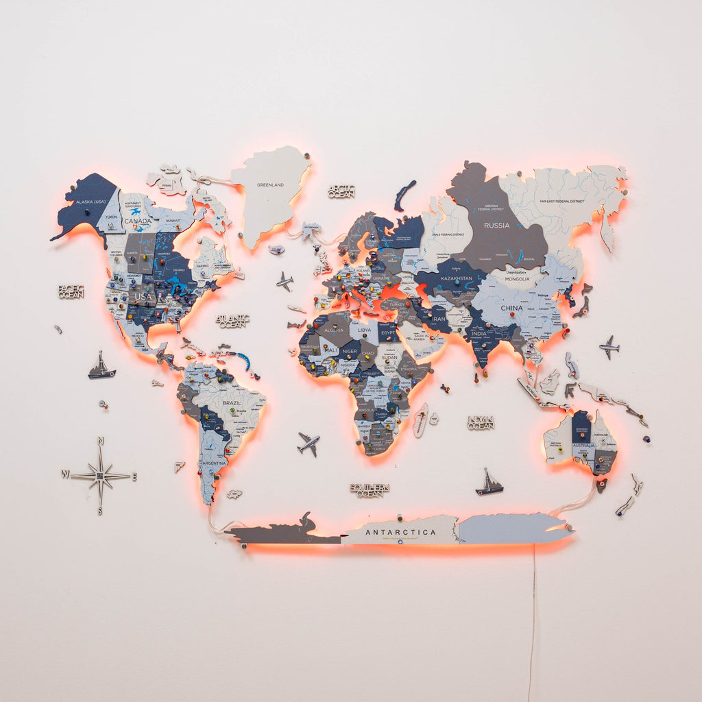 3D LED / LUMINOUS Wooden World Map 3.0 Cruise - SJB-DIAMOND ELITES