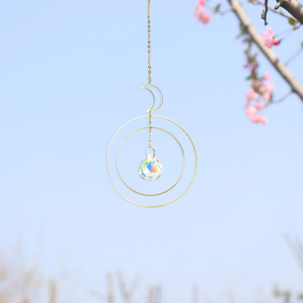 Crystal Ball Star Moon Sun Ring Rainbow Catcher Crystal Pendant Hanging Crystal Sun catcher Ornament Prism Stone Beads Ornament Home Window Wind-chimes Car Decoration Stevvex