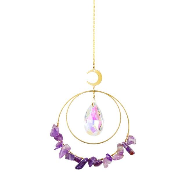 Crystal Ball Star Moon Sun Ring Rainbow Catcher Crystal Pendant Hanging Crystal Sun catcher Ornament Prism Stone Beads Ornament Home Window Wind-chimes Car Decoration Stevvex