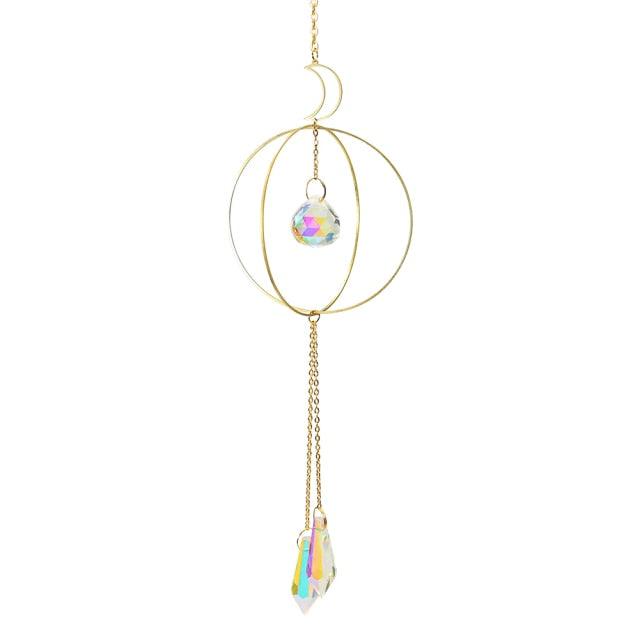 Crystal Ball Star Moon Sun Ring Rainbow Catcher Crystal Pendant Hanging Crystal Sun catcher Ornament Prism Stone Beads Ornament Home Window Wind-chimes Car Decoration Stevvex