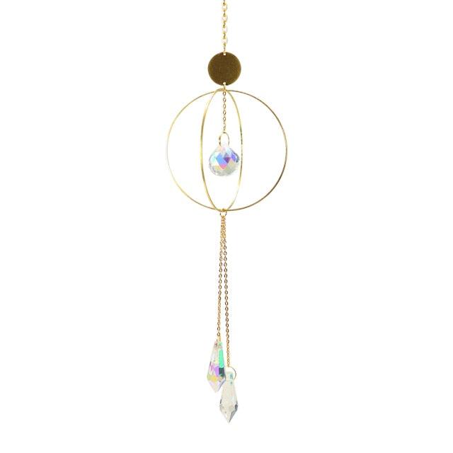 Crystal Ball Star Moon Sun Ring Rainbow Catcher Crystal Pendant Hanging Crystal Sun catcher Ornament Prism Stone Beads Ornament Home Window Wind-chimes Car Decoration Stevvex