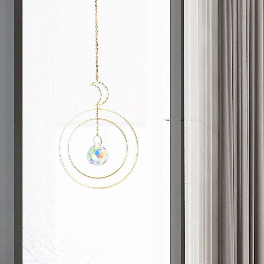 Crystal Ball Star Moon Sun Ring Rainbow Catcher Crystal Pendant Hanging Crystal Sun catcher Ornament Prism Stone Beads Ornament Home Window Wind-chimes Car Decoration Stevvex